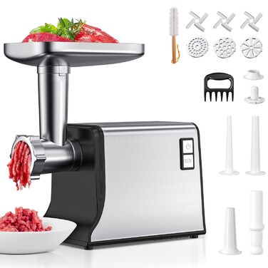 Електрична м'ясорубка 3000 Вт, багатофункціональна, з 3 насадками для фаршу, кубе та 3 насадками для ковбас, для дому