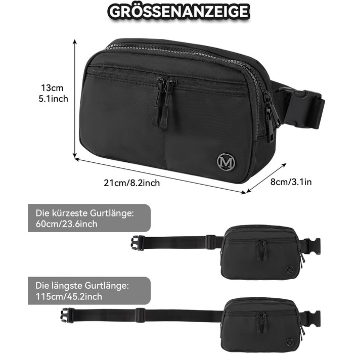 Гірчатка поясна 2L Mokze для чоловіків та жінок - стильна поясна сумка з регульованим ремінком, водонепроникна, для бігу, їзди на велосипеді, подорожей, темно-синій (чорний)