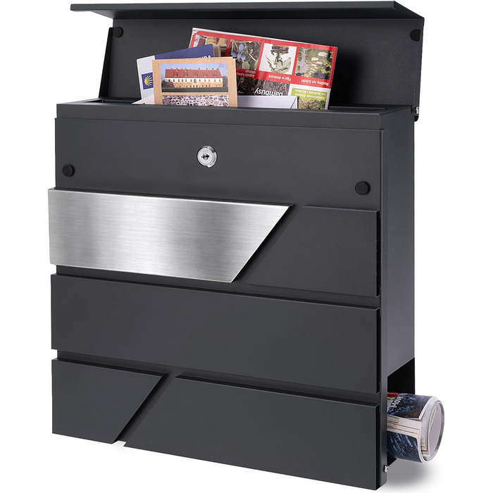 Поштова скринька Verda Anthrazit з газетницею, порошкове покриття AkzoNobel, 2 ключі, табличка з іменем, дизайнерська настінна поштова скринька з нержавіючої сталі