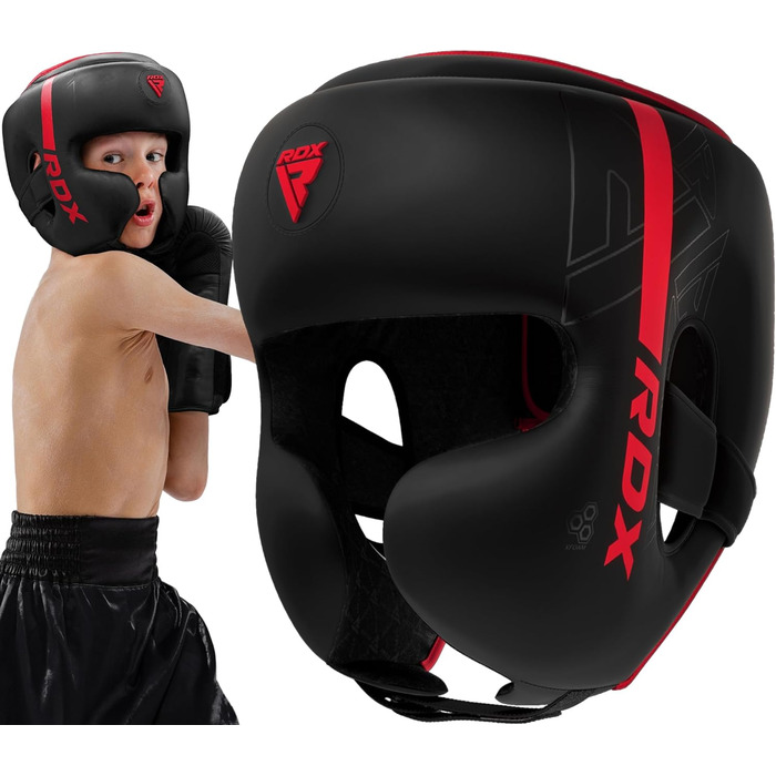 RDX Kids Boxing Headgear - Maya Hide Leather Sparring Headguard for Kickboxing, MMA, Muay Thai, Karate, Taekwondo & Krav Maga Training - Red (STANDARD)