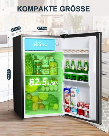 Холодильник Upstreman 91L з функцією швидкого охолодження, 5 температурних режимів (1-8℃), енергоефективний, 41 дБ, компактний та місткий, для студентського гуртожитку/офісу, BR321 (срібний)