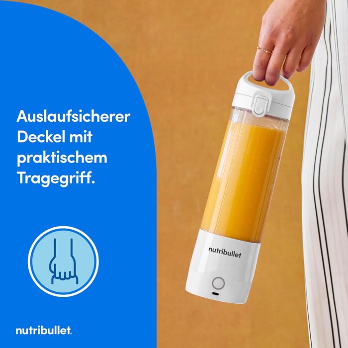 Nutribullet Immersion Blender, Immersion Blender, 475ml BPA-free, Mini-Mixer, Multi-Function Blender, USB-C Charger, over 15 blending cycles, White, NBP003W Portable White