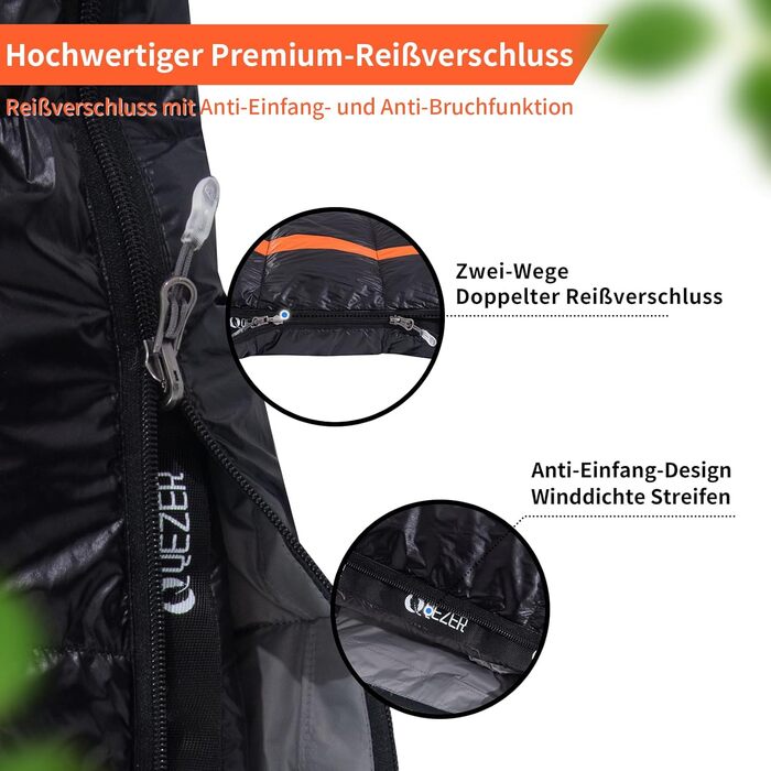 QEZER Ultralight Down Sleeping Bag - 8°C to -3°C for Camping, Hiking, and Trekking - 3 Season Sleeping Bag