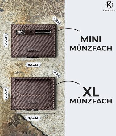 Гаманець Koruta Slim з RFID захистом та відділенням для монет (Carbon Braun) - картхолдер для чоловіків і жінок, міні-гаманець для кредитних карт, Airtag-відділення