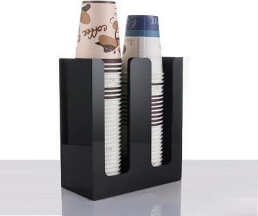 Together-Life Paper Cup Organizer Dispenser, Disposable Cup Lid Holder, Display Storage, Coffee, Milk, Tea Shop, Restaurant Supplies, Halloween Party Accessories (2 Compartments, black)
