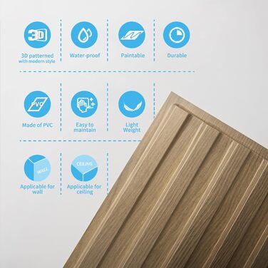 3D панелі для стін Art3d: ріфлені панелі з ПВХ, 12 шт, 50x50 см, 3 м² (120x60 см, горіх)