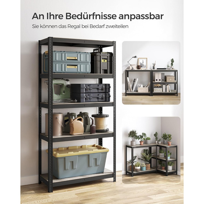 SONGMICS 5-Tier Industrial Bookshelf/Storage Rack - Greige & Black
