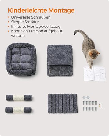 Драбина для котів Feandrea, 67 см, сірий, для кошенят до 3 кг, з великою платформою та сизалевими стовпами, PCT611W01