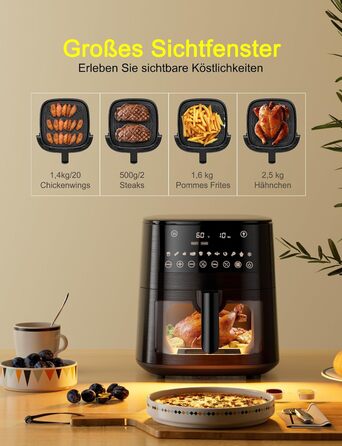 Фритюрниця повітряна Airfryer 7.2L, 11-в-1 з вікном, функція підігріву, розморожування, нагадування про струшування та таймер, здорова без олії, приготування з низьким вмістом жиру
