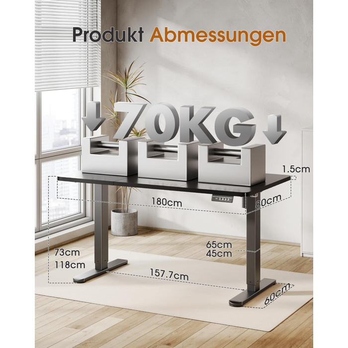 Adjustable Height Standing Desk with Monitor Stand - Electric Ergonomic Desk, 120x60cm & 180x80cm White/Black
