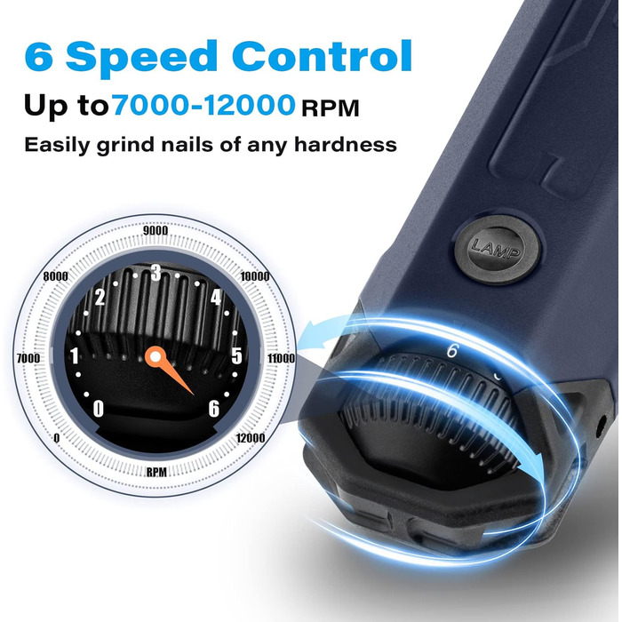 Електричний точило для кігтів собак Casfuy 6-ступінчате - тихе, перезаряджуване, для великих, середніх та малих собак, Navy blue