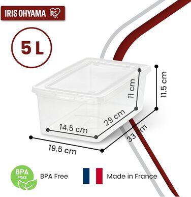 Iris Ohyama Versatile Storage Boxes, 5L, 20-Piece Set, Transparent, Easy-Close Lid, Stackable, For Closet, Shelves, Classroom, Organization, Toys, Art Supplies, Shoes, CNL-5