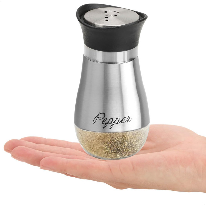 Набір для солі та перцю Com-Four® з нержавіючої сталі та скла (2 шт.) - дозатор спецій, контейнер для приправ з написом, для кухні та ресторану (сріблястий)