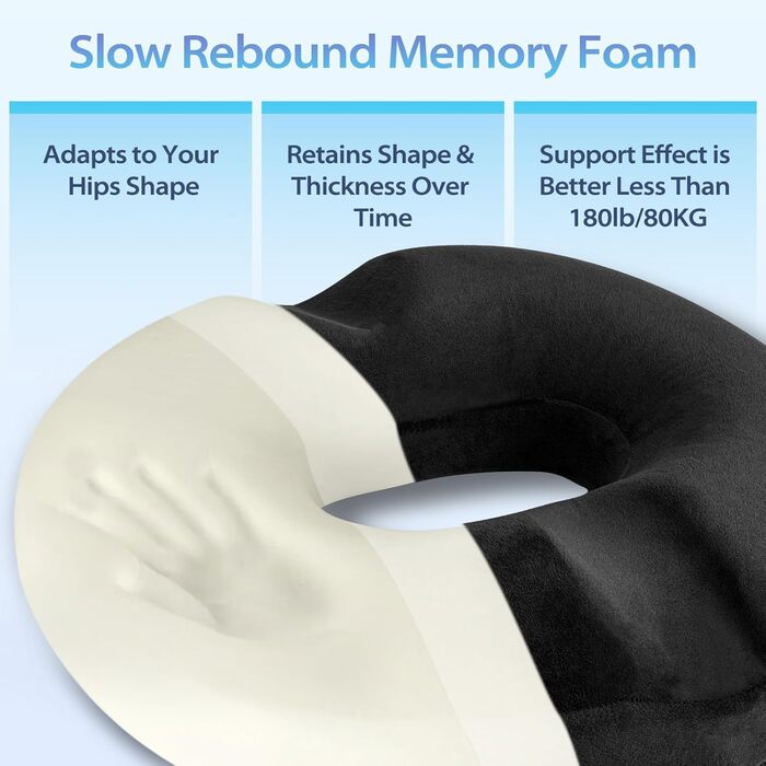 Подушка для геморою HOMCA: ортопедична, з memory foam, 45x40x9 см, чорна