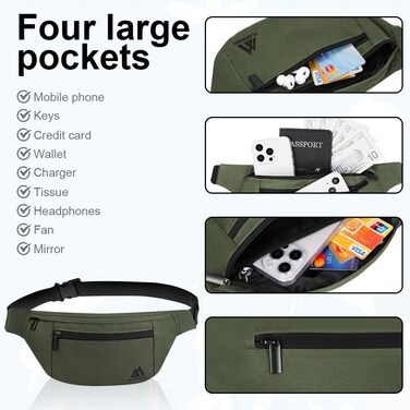 Поясна сумка Flintronic для чоловіків та жінок, стильна, для спорту, відпочинку та міста, зелена