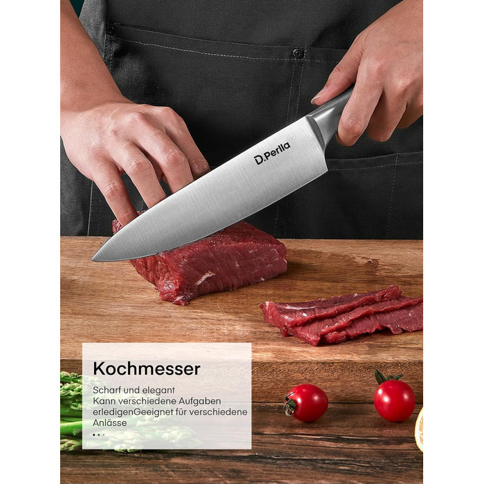D.Perlla Professional 16-Piece Knife Set with Wooden Block - Extra Sharp & Ergonomic Stainless Steel Kitchen Knives