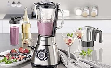 CASE B 1800 PowerBlender Set - Stand Mixer, 28,000 RPM, 1.75 L Glass Container, incl. Drinking Bottle and Chopper, Mixer Test Winner with Very Good Rating, Stainless Steel Stand Mixer + Accessories