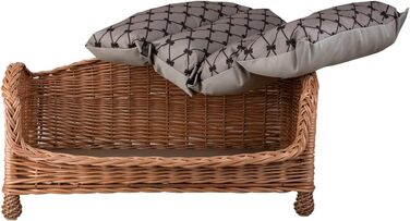 Корзина для собаки/кішки з плетіння лози з м'яким лежаком - лежак-ліжко для тварин (64x42x35 см, Бежевий)