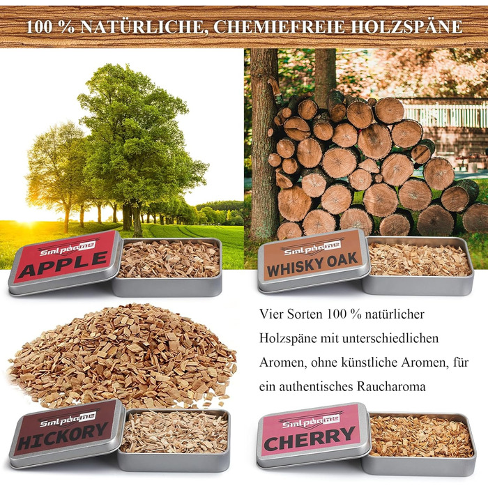 Набір для копчення коктейлів з ліхтариком, коптильня для віскі з факелом, 4 види дерев'яної стружки, подарунок для батька, чоловіка та любителів коктейлів (без бутану), коптильня для коктейлів з факелом з стружкою вишні