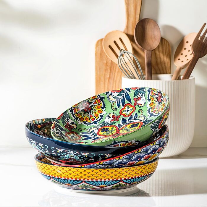 Набір салатників та тарілок HENXFEN з порцеляни (4 шт.) - 1330 мл, богемський стиль