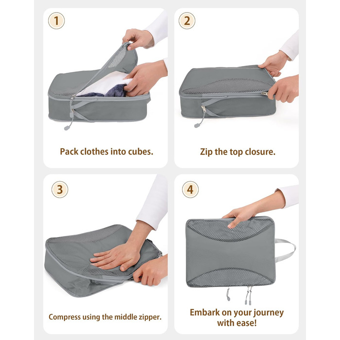 Органайзери для валізи Anjing Compression Cubes (10 шт.), сірі - компресійні куби для подорожей, набір для організації речей