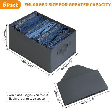 BIGLUFU 6-Piece Closet Organizer Fabric Folding Storage Box Set with 7 Compartments Drawer Organization System Storage for Clothes, T-Shirts, Pants, Underwear, Jeans