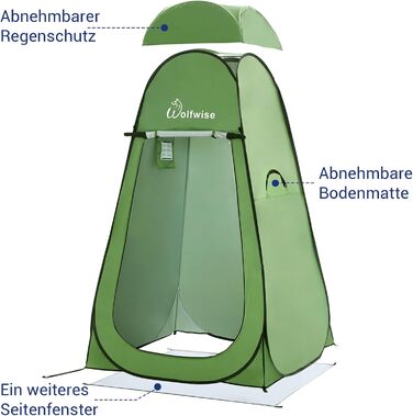 WolfWise Pop-Up Shower Tent with UV Protection - Portable Camping Toilet Tent, Changing Room, Outdoor Privacy Shelter - Green with Floor & Roof