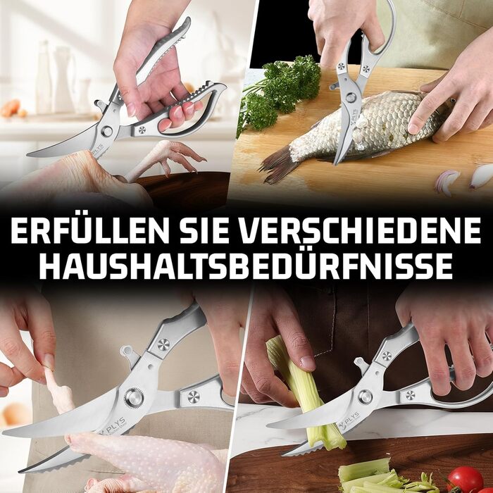 Ніж для курки з нержавіючої сталі Plys: професійний кухонний ніж для птиці, ріже кістки, сріблястий