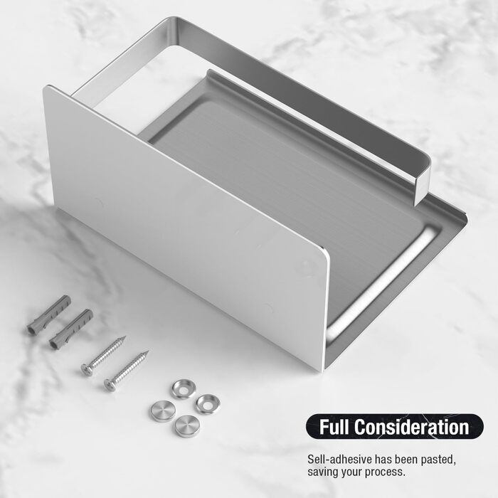 Тримач туалетного паперу HITSLAM без свердління, нержавіюча сталь з полицею, самоклеючий, для ванної кімнати