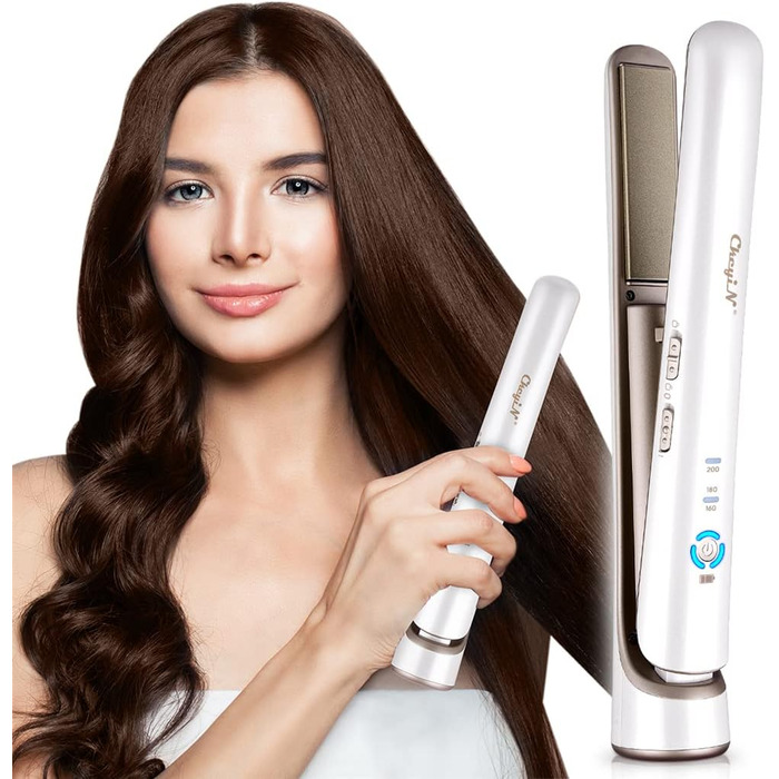 CkeyiN Бездротовий випрямляч для волосся, 2-в-1 випрямляч та завивка, міні-подорожний, керамічний, USB, білий