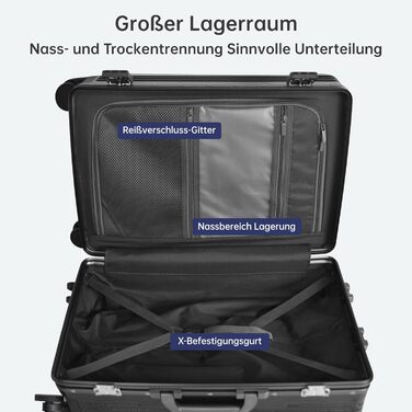 Валіза ручної огляду авіалінії з обертовими колесами, 50 см (20 дюймів), з алюмінієвим каркасом, інтегрованим замком TSA, USB-портом та тримачем для телефону. Білий (Чорний, 61 см (24 дюйми))