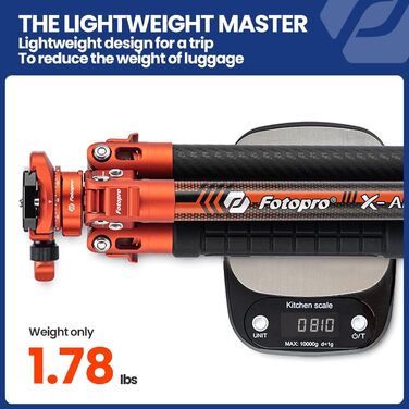 Штатив Fotopro Carbon X-Aircross 3 Lite: Легкий карбоновий штатив 151 см з кульковою головкою 360° та швидкознімною платформою. Макс. навантаження 10 кг, блакитний.
