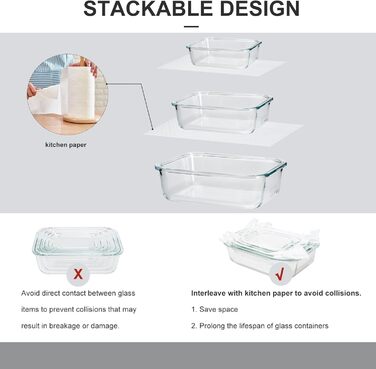 Набір контейнерів для зберігання їжі з боросилікатного скла з кришкою, BPA-free, герметичні, для мікрохвильової печі, духовка, посудомийна машина – контейнери для Meal Prep для кухні, офісу (SA101)