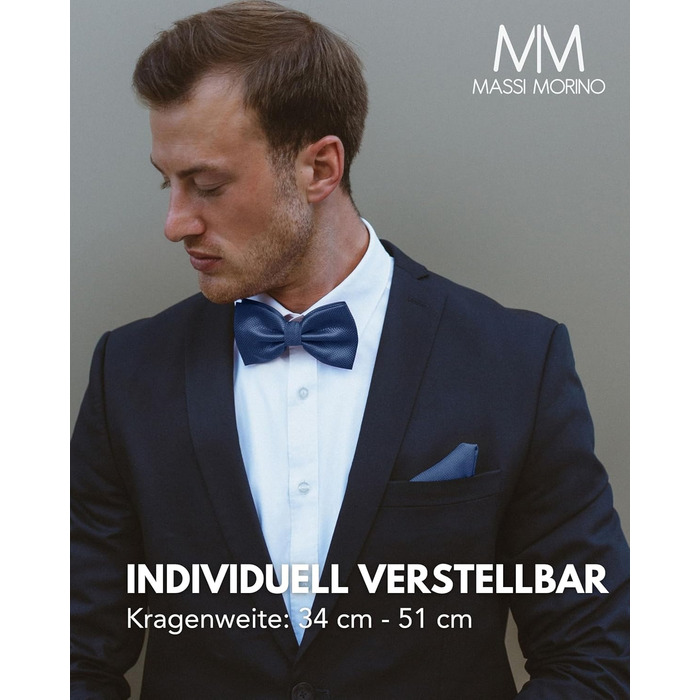 Массі Моріно: Комплект краватка-метелик та нагрудна хустинка для чоловіків - краватка-метелик на весілля, регульована, темно-синя