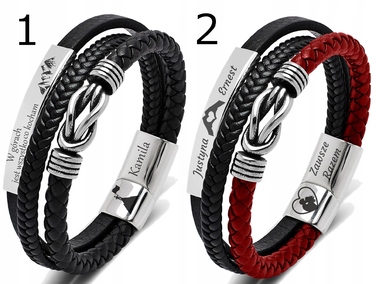 Чоловічий шкіряний браслет Cazz, чорний, хірургічна сталь, 22 см, з гравіюванням