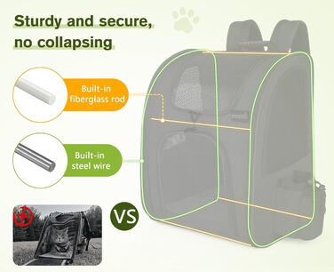 Pecute Pet Carrier Backpack with Mesh Window - Portable & Foldable Cat & Dog Carrier Bag - Breathable, Lightweight, Waterproof Oxford Cloth - Large Capacity, Non-Slip, Black, Classic Mesh (L)