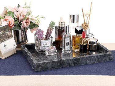 30x20cm Natural Marble Stone Storage Tray, Decorative Rectangular Plate Tray Organizer for Kitchen Bathroom Dresser Decor Vanity Counter Coffee Table, Black
