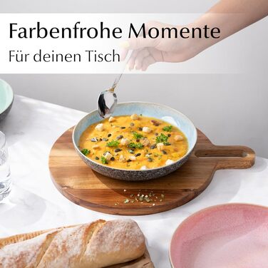 Набір посуду Miamio Las Palmitas (24 предмети) для 6 осіб: тарілки, чашки, супові тарілки, миски для каші/пасти. Можна мити в посудомийній машині, використовувати в мікрохвильовій печі та духовці.