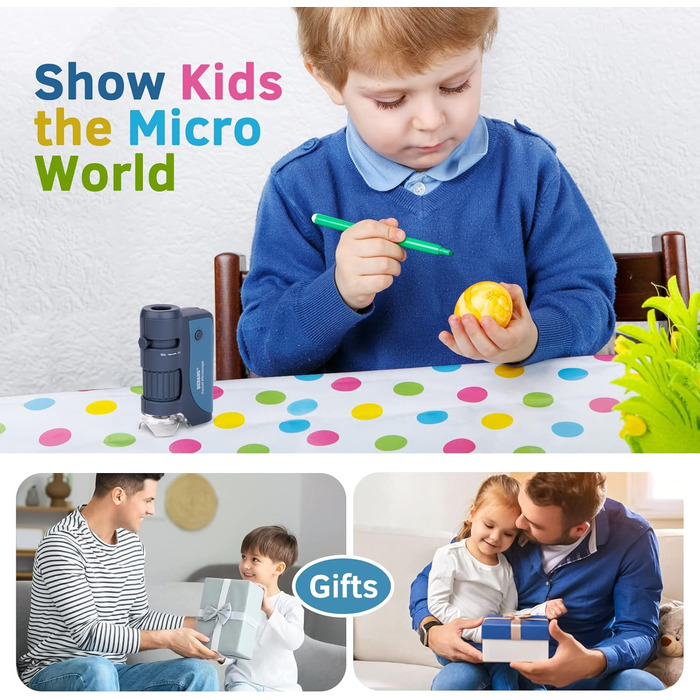 BEBANG Кишеньковий мікроскоп 60x-120x з LED-підсвічуванням, ручний міні-мікроскоп для дітей, студентів та дорослих, для мікробіологічних спостережень
