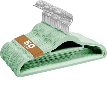 Набір плечиків для одягу з оксамиту, 50 шт., м'ятно-зелені. Плечики для одягу з антиковзаючим покриттям, з органайзером для краваток, обертаються.