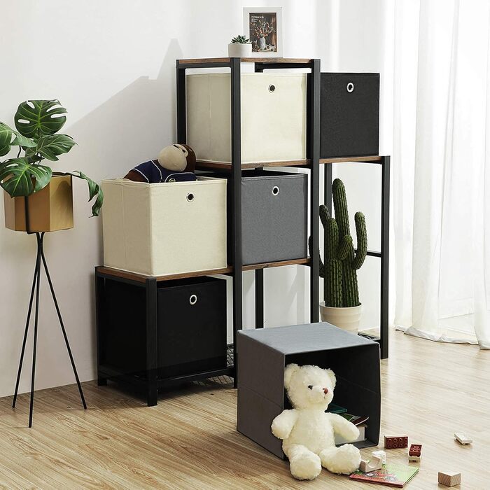 SONGMICS Storage Box, 6 Pack, Folding Box, Foldable Organizer, with Finger Hole, 30 x 30 x 30 cm, RFB02H-3 (Grey+ Black+ Beige)