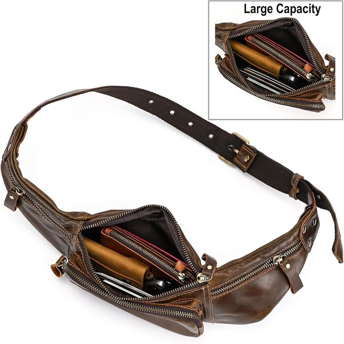 Чоловіча поясна сумка з натуральної шкіри Luufan, колір кавовий