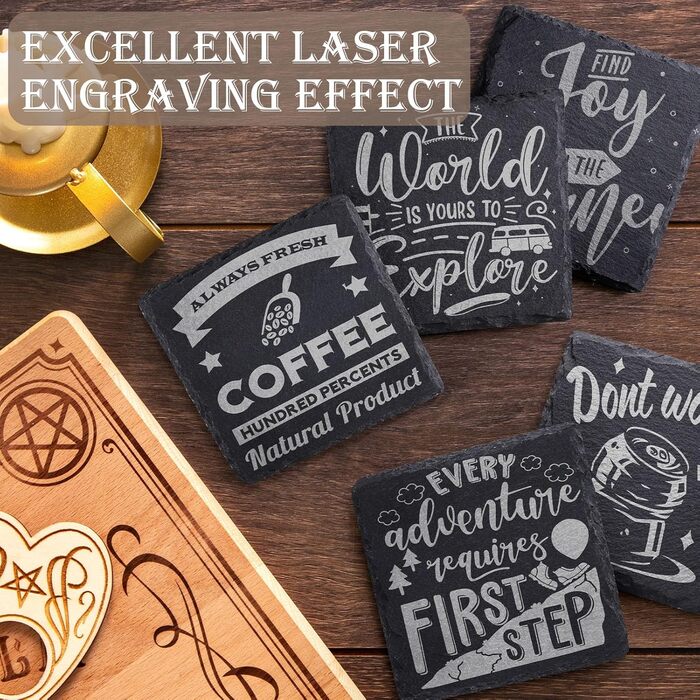 36 Slate Coasters, GOH DODD 4-Inch Black Stone Coasters Set, Laser-Engraved Blank Coasters with Anti-Scratch Bottom for Home, Office, Kitchen, Apartment, Bar, Gathering