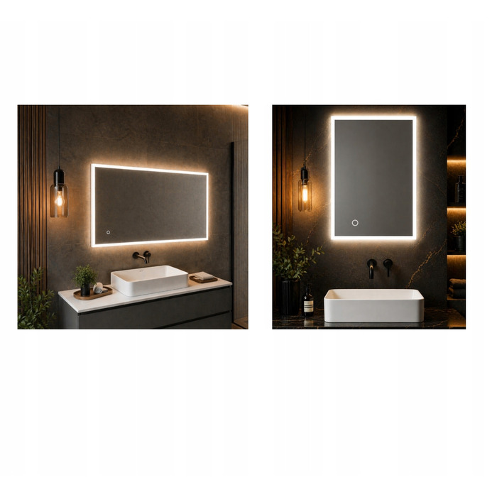 LED-дзеркало у ванну кімнату прямокутне, 80x50 см, з сенсорним вимикачем