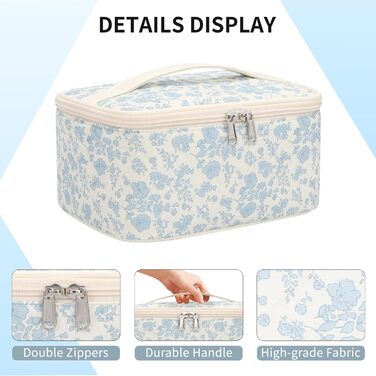 Косметичка для жінок, велика сумка для макіяжу, дорожня косметичка-вояж для жінок, косметична сумочка для подорожей з ручкою та роздільниками (A-синій квітковий принт)