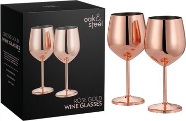 Преміум-склянки для вина з нержавіючої сталі Oak & Steel (2 шт, 520 мл) - Стійкі до розбиття, великий об'єм, подарункова коробка