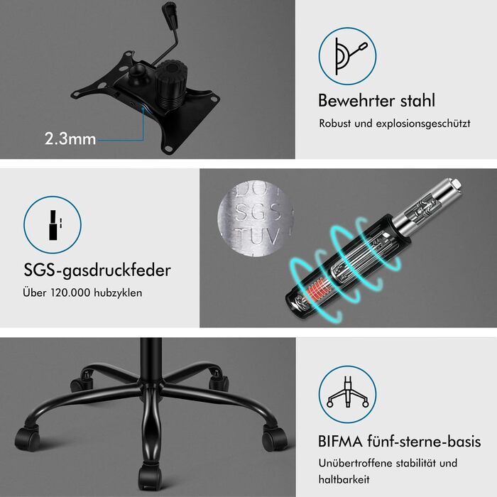 Офісне крісло ALFORDSON з регульованим нахилом 150°, обертання 360° та підставкою для ніг, PU-шкіра, чорний глянець (для дому та ігор)