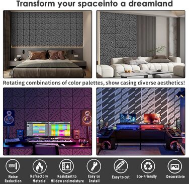 Акустичні панелі BSHEAD самоклеючі для звукоізоляції стін, шумопоглинаючий пінополіуретан 30x30x1.2 см, чорний