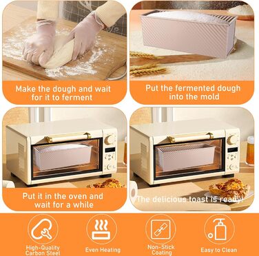 Форма для випікання хліба з кришкою GBACHOOSE, 1000 г, золота, 32x12x11 см – форма для тостового хліба, кексу, булочок, випічки