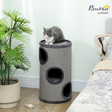 Кігтеточка PawHut 70 см, 3-ярусна, сіра, з плюшевим облямівкою, для котів